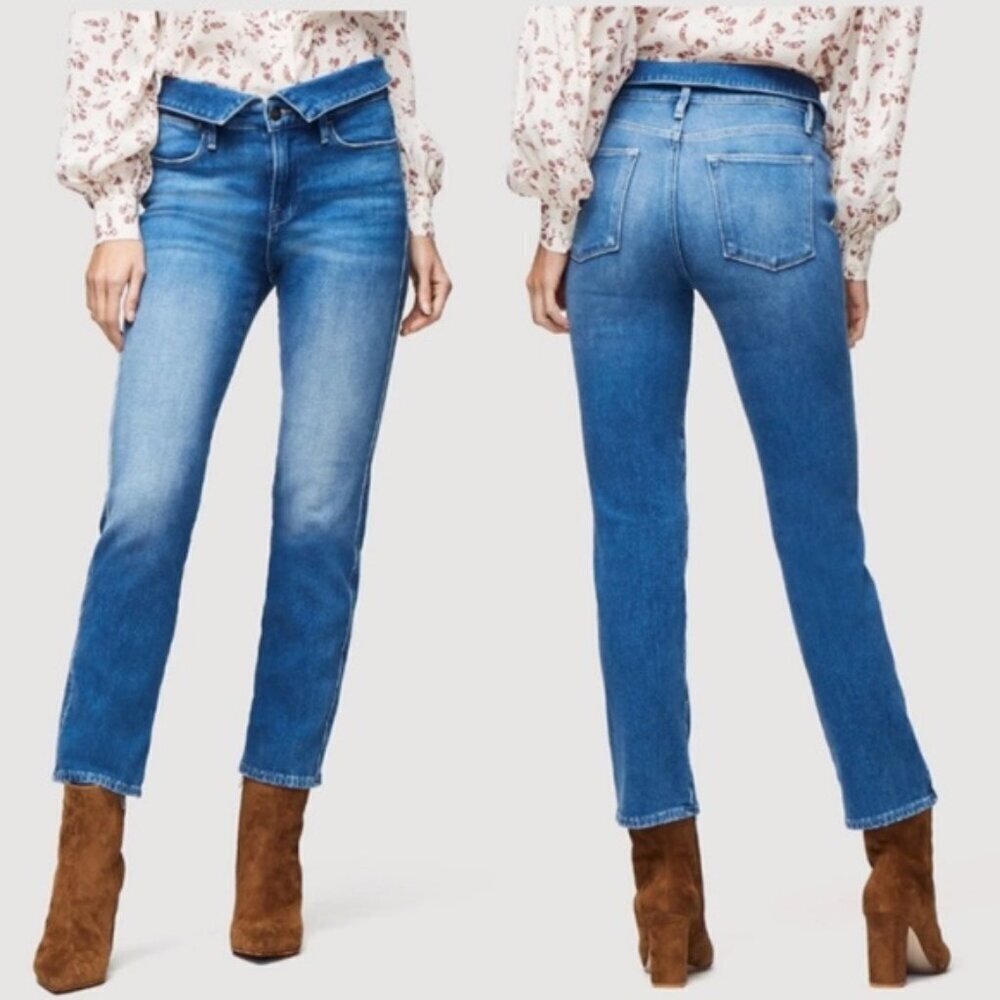 Frame Le High Straight Stallis Fold Over Waist‎ Jeans Stretch Ankle Straight, 29